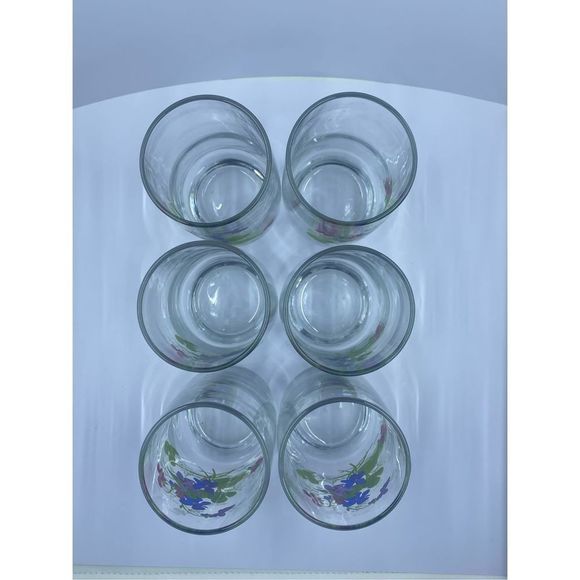 6 set of Floral Arcoroc France Glass Tumbler Signed by artist JWALSH - Picture 2 of 4